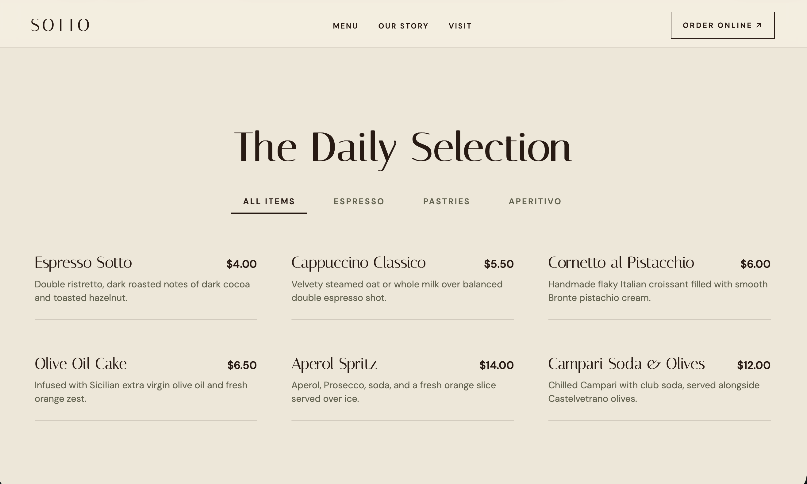 Sotto interactive menu section
