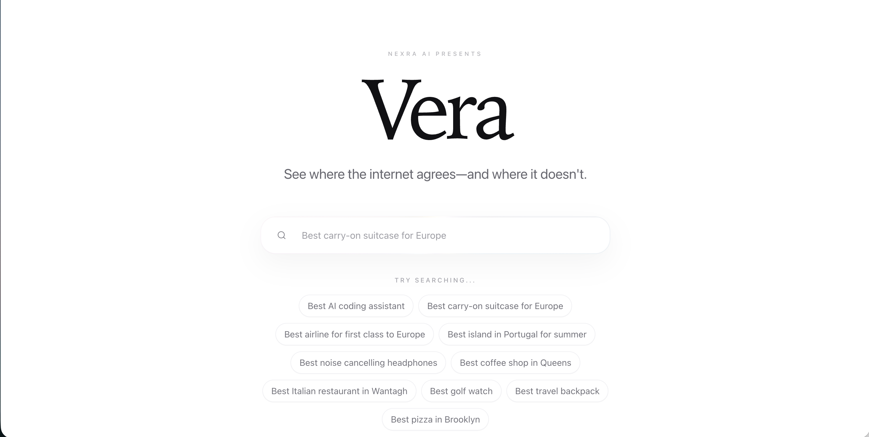 Vera search homepage